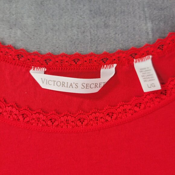 Victoria's Secret‎ Womens Red Lace Trim Tank Top Large L Camisole Sleepwear Vibe - Picture 2 of 8